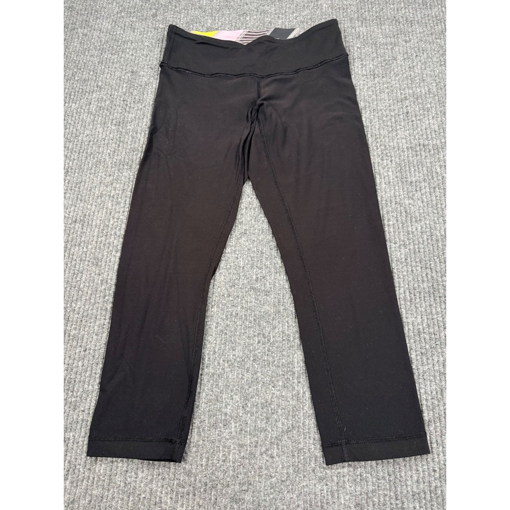 Lululemon Black Cropped Leggings Multi Color Waistband Yoga Pants Women Size 4